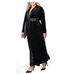 Standards & Practices Womens Freya Coat Dress Black 2X Polyester Blend Maxi Wrap